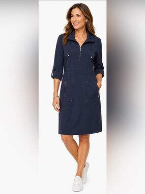 Chico’s Zenergy Neema Kinsey Navy Zip Front Travel Dress 1.5 L